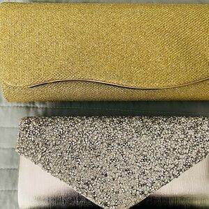 New Gold and Silver Evening Clutch Set with crossbody chains to match.